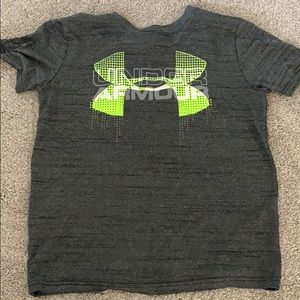 Gray and green under armor shirt